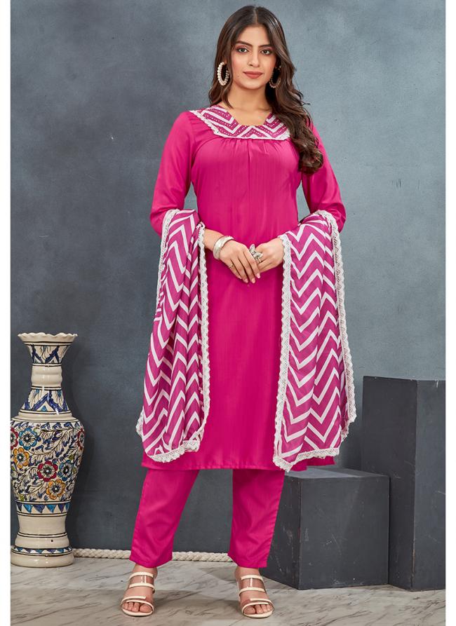 Rayon Pink Casual Wear Printed Readymade Kurti Set